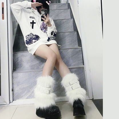 Harajuku Millennium Punk Leather Buckle Plush Socks