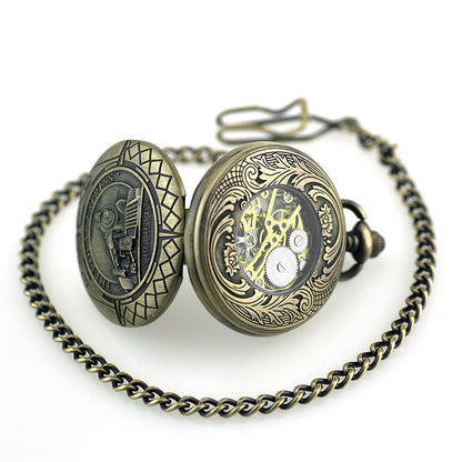 Locomotive Flip Mechanical Pocket Watch Hollow Movement Retro Men And Women Student Old Watch