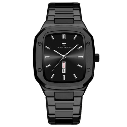 Business Rectangular Creative Dual-Date Steel-Strap Mens Watch