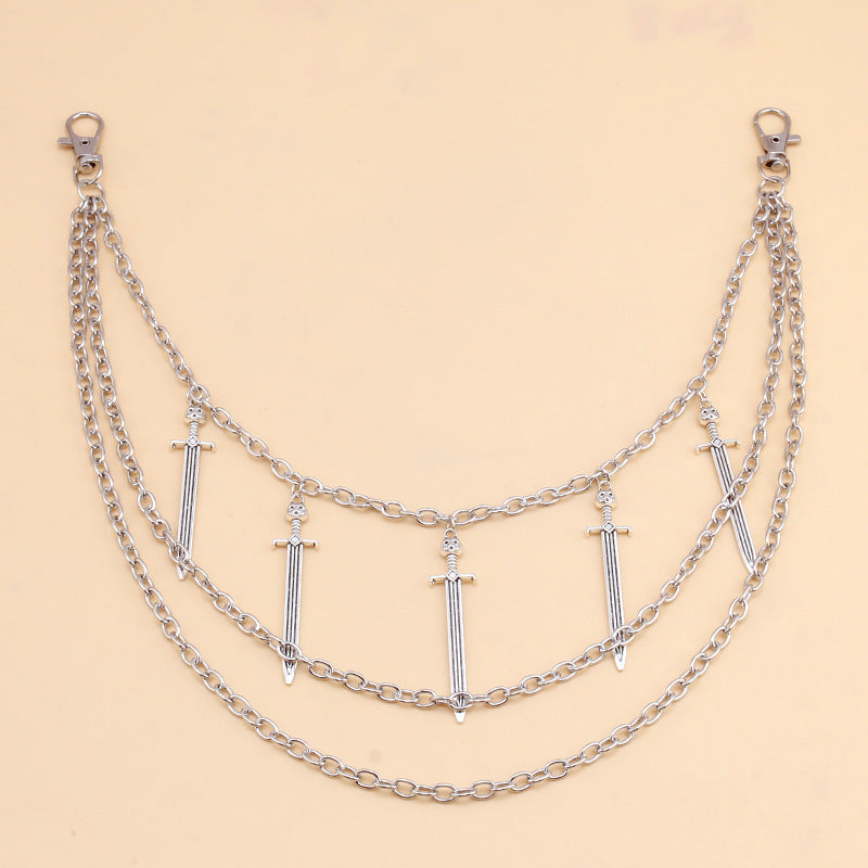 Bearing Sword Pendant Waist Chain Layered Retro Chain