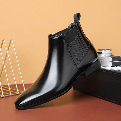 Pointed Toe Chelsea-style Boots For Men Fashion British Style Square Heel Business Formal Leather Shoes