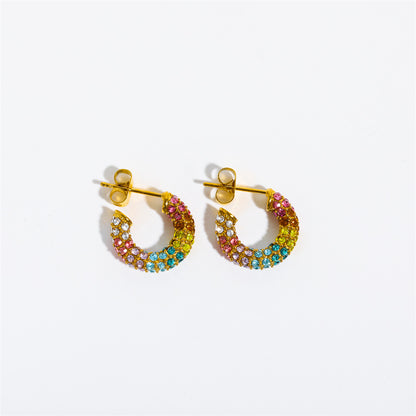Rhinestone Earrings Ear Clip Stainless Steel Colorful Full Diamond