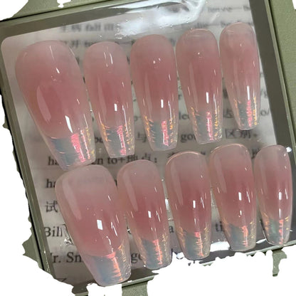 Blush Pleated French Handmade Manicure Wear Nail Fake Nails