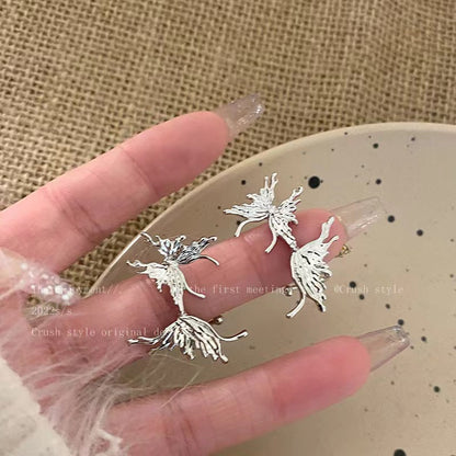 Silver Liquid Butterfly Integrated Stud Earrings Ear Clip