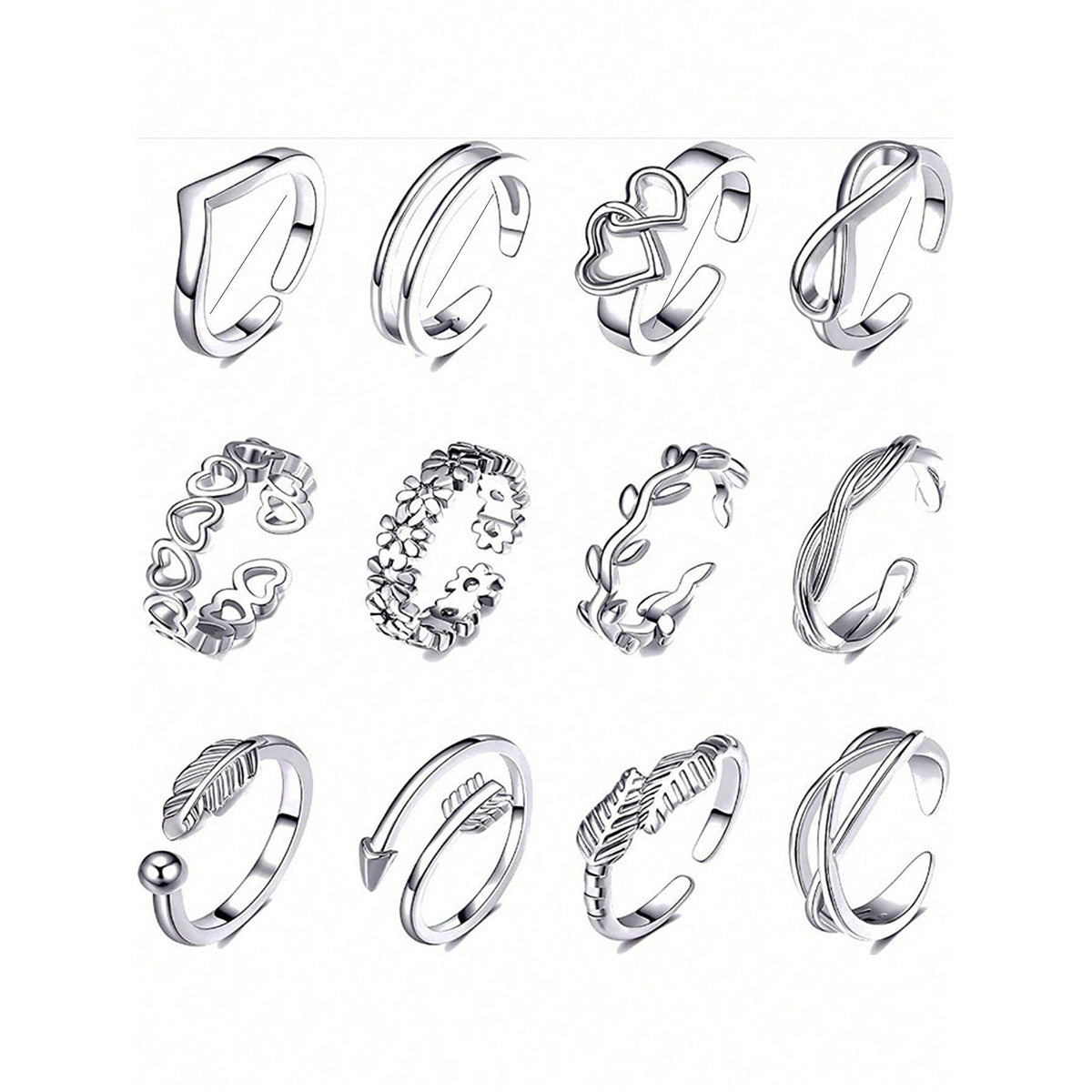Beach Toe Ring With Adjustable Band, Featuring Heart And Leaf Designs