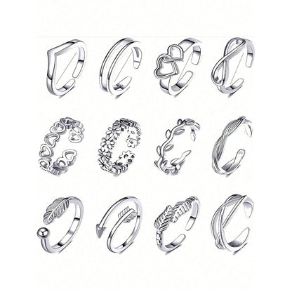 Beach Toe Ring With Adjustable Band, Featuring Heart And Leaf Designs