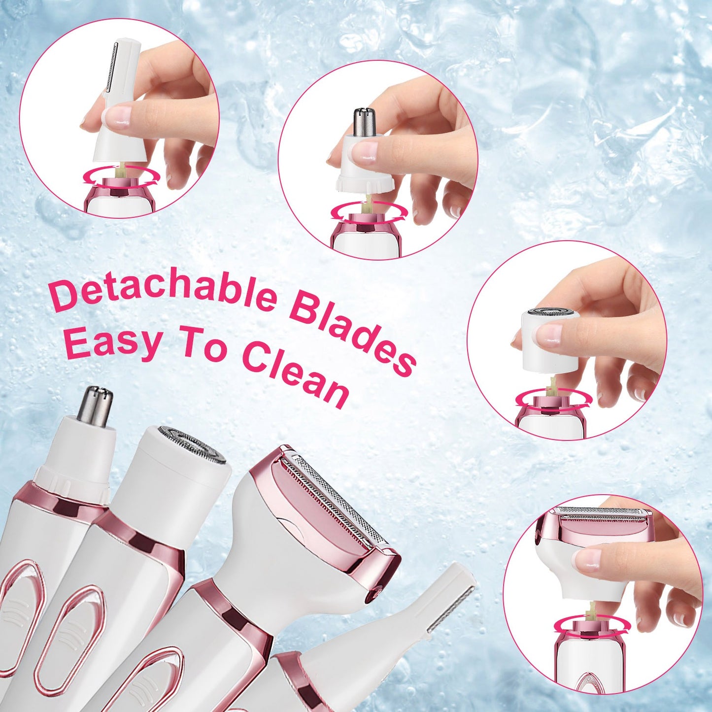 1Pc 4 In 1 Electric Razor For Women Summer Bikini Shaver Painless Grooming Kit Rechargeable Eyebrow Nose Hair Pubic Hair Bikini Trimmer Face Shaver