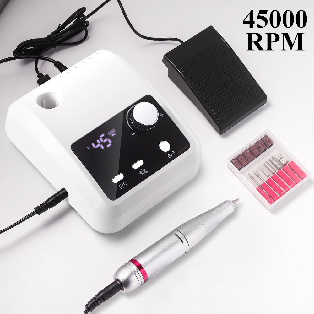 Electric Nail Drill Professional - 45000 RPM Nail File Kit Machine With LCD Display, Hand & Foot Control Low Noise For Acrylic, Gel Nails, Manicure & Pedicure - Salon & Home Use