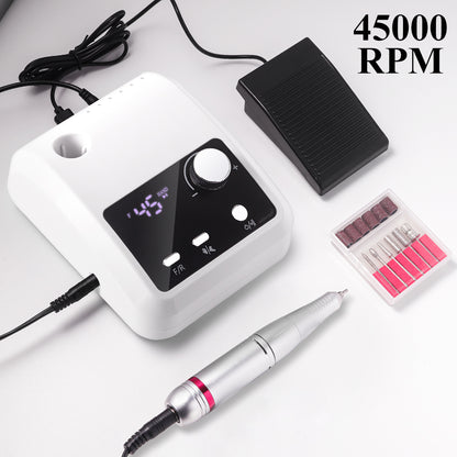 Electric Nail Drill Professional - 45000 RPM Nail File Kit Machine With LCD Display, Hand & Foot Control Low Noise For Acrylic, Gel Nails, Manicure & Pedicure - Salon & Home Use