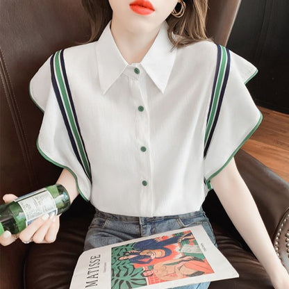 Short Sleeve Doll Collar Chiffon Shirt For Women