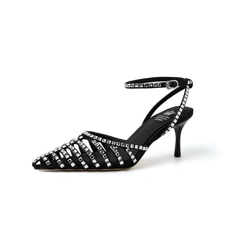 Design Rhinestone Hollowed Toe Box Back Empty Stiletto Heel Women's Sandals