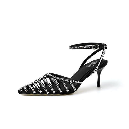 Design Rhinestone Hollowed Toe Box Back Empty Stiletto Heel Women's Sandals