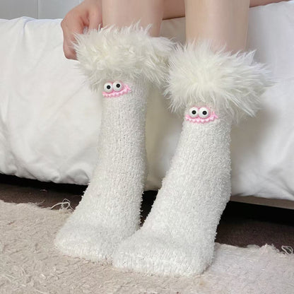 Big Mouth Monster Plush Socks Fleece-Lined Thick Warm Coral Fleece