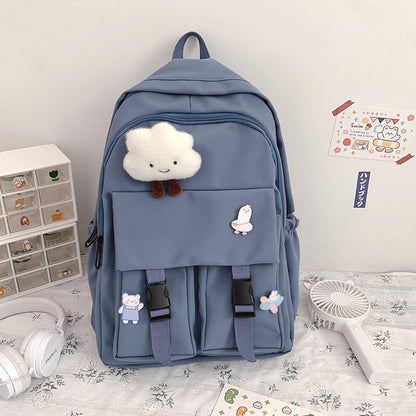 Solid Color Backpack High School College Student School Bag Backpack