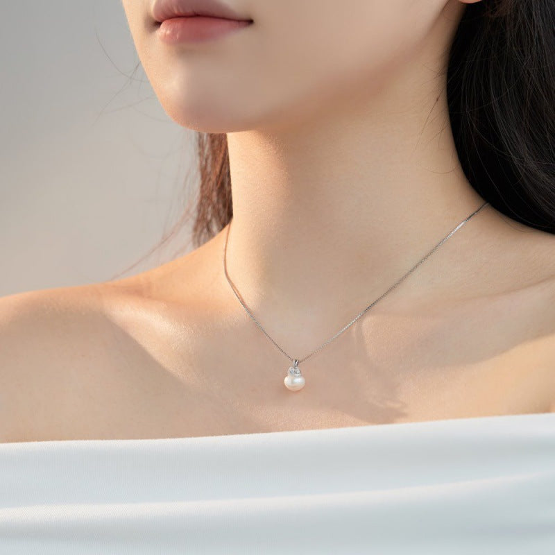 Round Zirconium Freshwater Pearl Necklace For Women