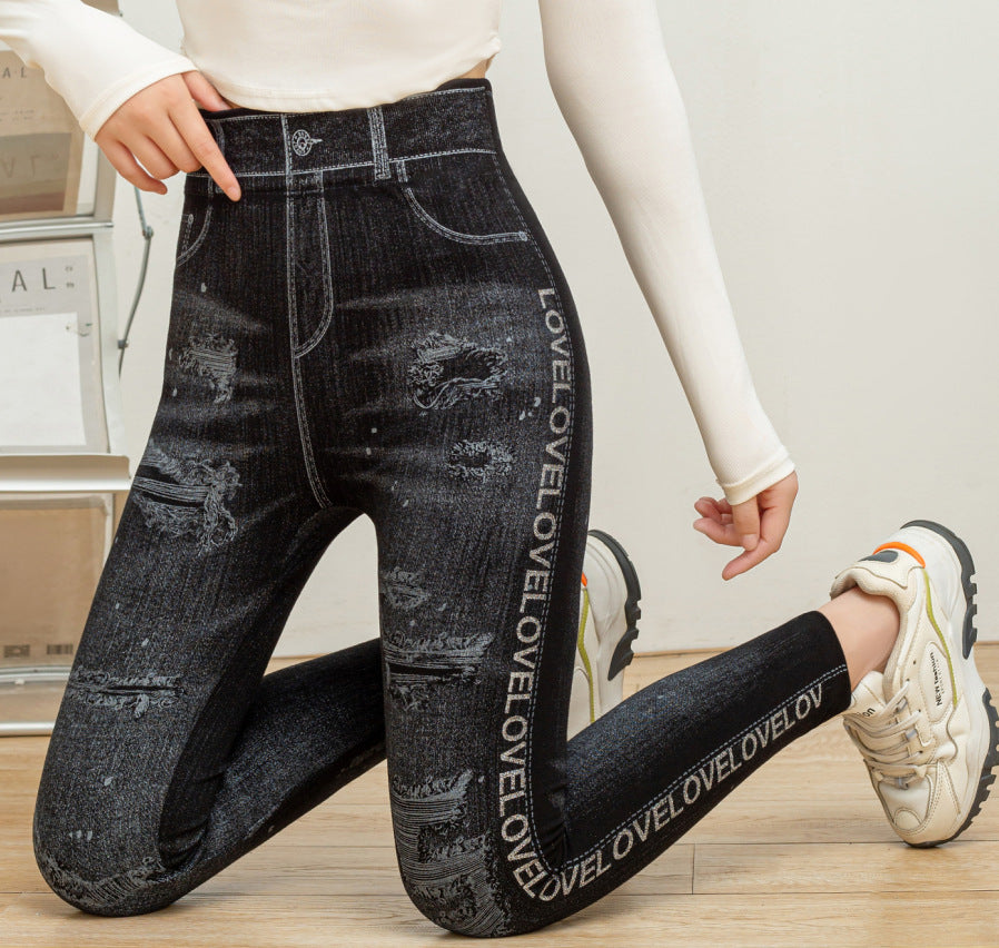 Slimming Faux Denim Skinny Jeans For Women