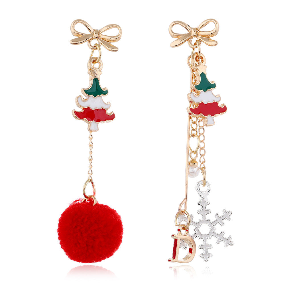 Hair Ball Earrings Female Simple Long Tassel Earrings Christmas Earrings Christmas Bell Earrings