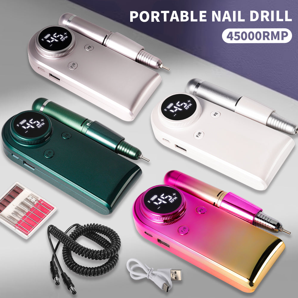 45000RPM Professional Nail Drills Kit With 6 Drill Bits, Portable Electric Nail Drill For Acrylic Nails Gel Polishing Removing, Rechargeable Nail File Machine For Manicure Pedicure Salon Home