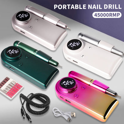 45000RPM Professional Nail Drills Kit With 6 Drill Bits, Portable Electric Nail Drill For Acrylic Nails Gel Polishing Removing, Rechargeable Nail File Machine For Manicure Pedicure Salon Home