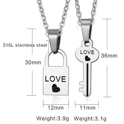 Titanium steel jewelry heart-shaped key necklace for men and women