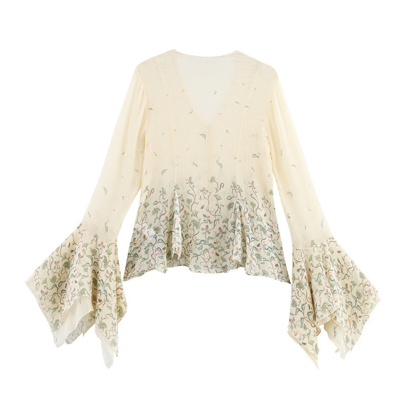 Spring And Summer Ethnic Style Floral Printed Silk Printed Shirt