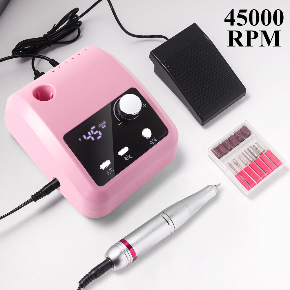 Electric Nail Drill Professional - 45000 RPM Nail File Kit Machine With LCD Display, Hand & Foot Control Low Noise For Acrylic, Gel Nails, Manicure & Pedicure - Salon & Home Use