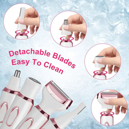 4 In 1 Electric Razor For Women Painless Grooming Kit Rechargeable Eyebrow Nose Hair Pubic Hair Bikini Trimmer Face Shaver