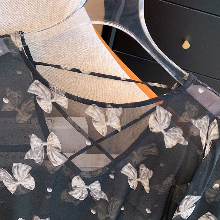 Plump Girls Slimming Retro Floral Chiffon Top