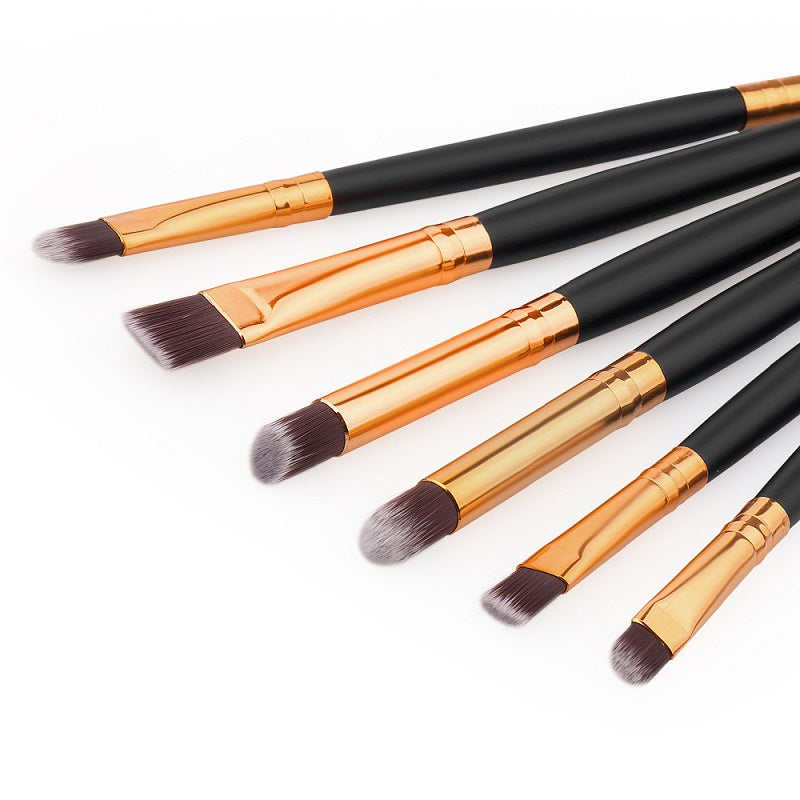 6 Gold Black Eye Brushes Eyeshadow Makeup