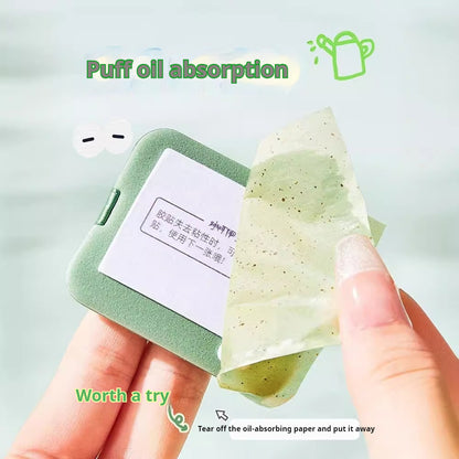 With Powder Puff Mirror Face Oil-absorbing Sheets Green Tea Linen Suede Oil Absorption