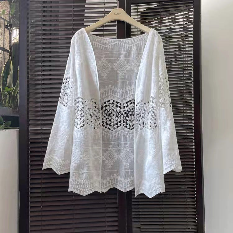 Middle Hollow Embroidered Cardigan Coat