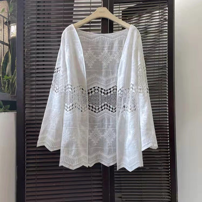 Middle Hollow Embroidered Cardigan Coat
