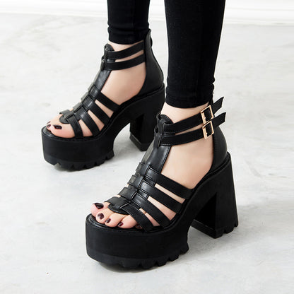 Fish mouth high heel thick heel sandals