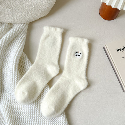 Plush Soft Glutinous Socks Women's Fleece-lined Thickened Cute Cartoon Mid-calf High-grade