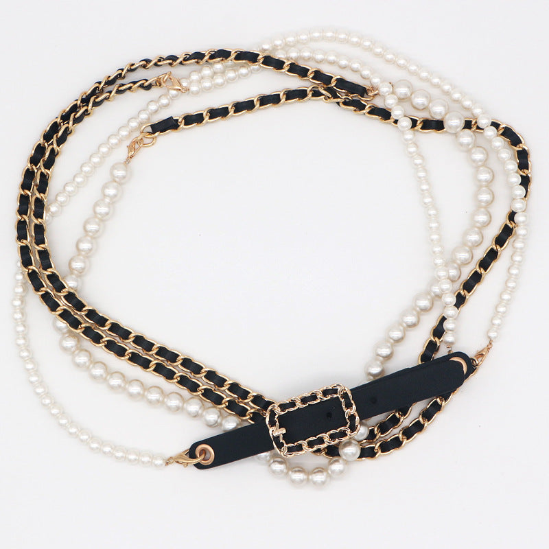 Pearl Chain, Drawstring Waist Chain, Women's Dress Accessories
