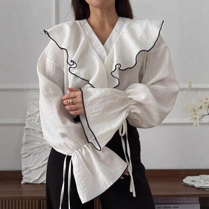 Layered Ruffled Blouse With A Cardigan Top
