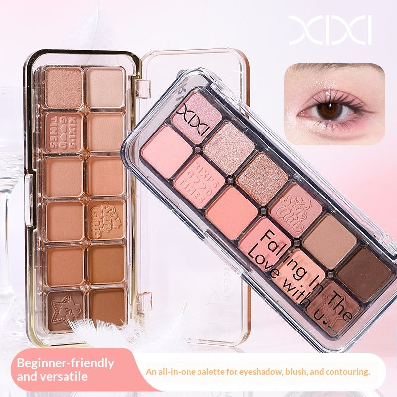 Mist Muse Twelve-Color Eyeshadow Palette Shimmer Sparkle Matte Highlight Contour Blush All-in-One Palette