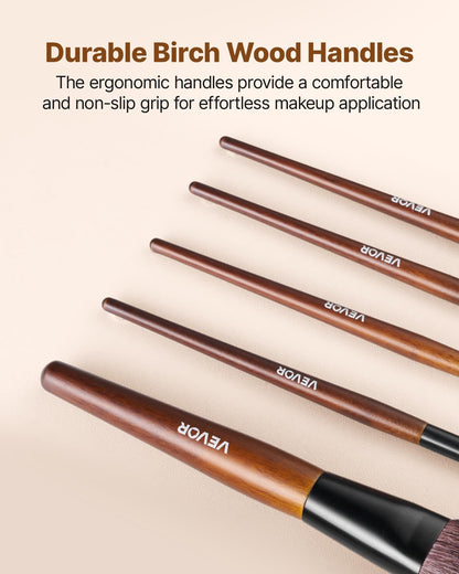 9-Piece Makeup Brush Set For Foundation Blending Eyeshadow, Professional Makeup Brush Kit With Soft Natural Wool & Vegan Synthetic Bristles, Ergonomic Wood Handle, Travel-Friendly Storage Bag