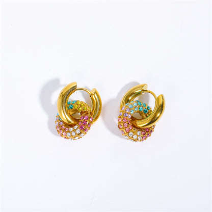 Rhinestone Earrings Ear Clip Stainless Steel Colorful Full Diamond