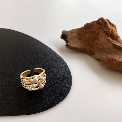 Irregular metal pearl ring