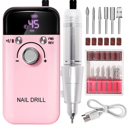 Electric Nail Drill Professional 45000RPM - Rechargeable Nail Drill Kit Portable Electric Nail File With Complete Bits For Acrylic Nails Gel Polishing Removing