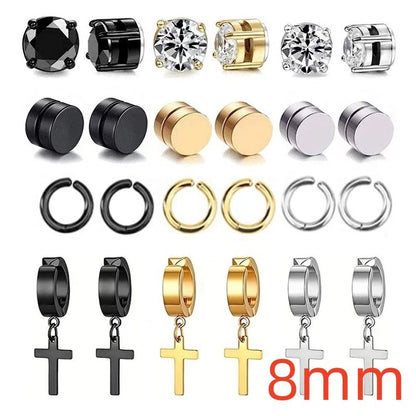 Titanium Steel Earrings Cross Zircon Magnet Ear Clip