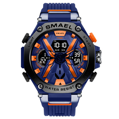 Multifunctional Digital Double Display Waterproof Alloy Sports Men Quartz Watch