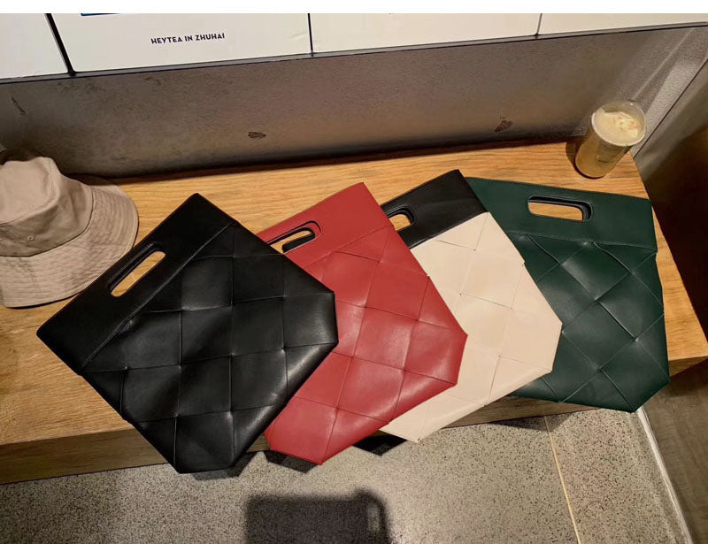 Embossed woven handbag folding clutch