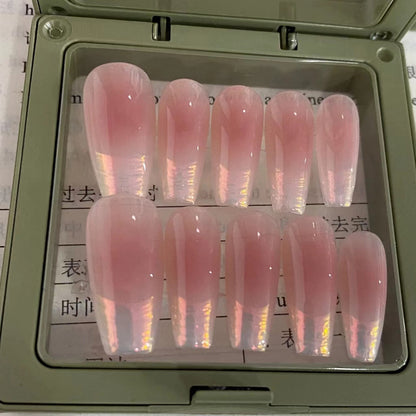 Blush Pleated French Handmade Manicure Wear Nail Fake Nails