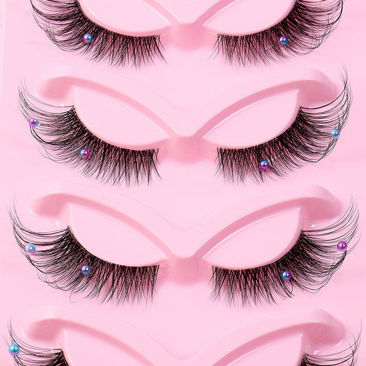 5 Pairs False Lashes Eyelashes Extension Cluster, Clear Band Corner Foxy Winged Cat Eye 3D Strip Lashes,  Dramatic Cosmetic Makeup