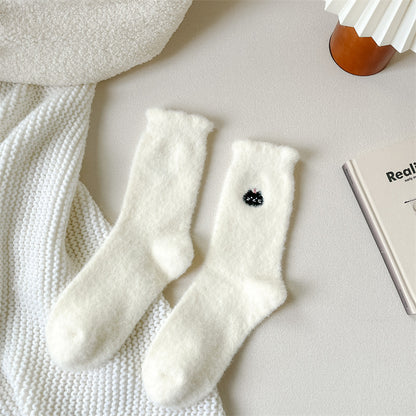 Plush Soft Glutinous Socks Women's Fleece-lined Thickened Cute Cartoon Mid-calf High-grade