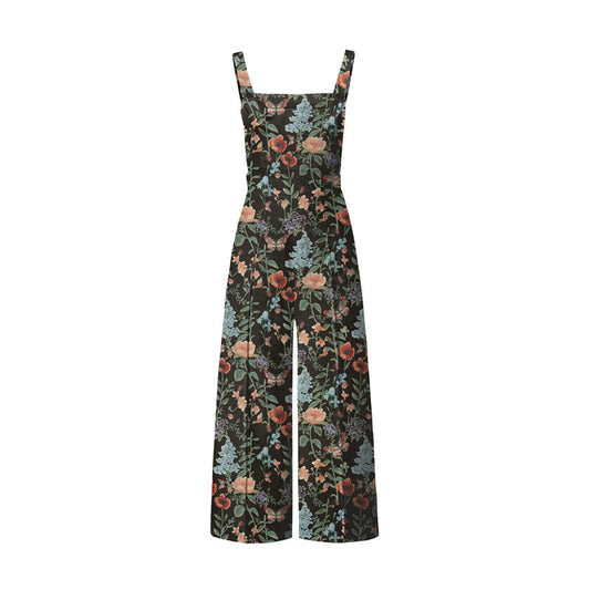 Suspender Trousers For Women Floral Print Buttons
