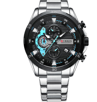 Six-hand Steel-band Round Quartz Watch A Stylish Timepiece