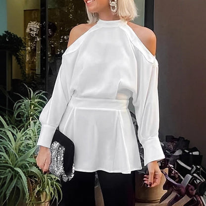 Elegant White Chiffon Halter Top For Commuting Womens Style